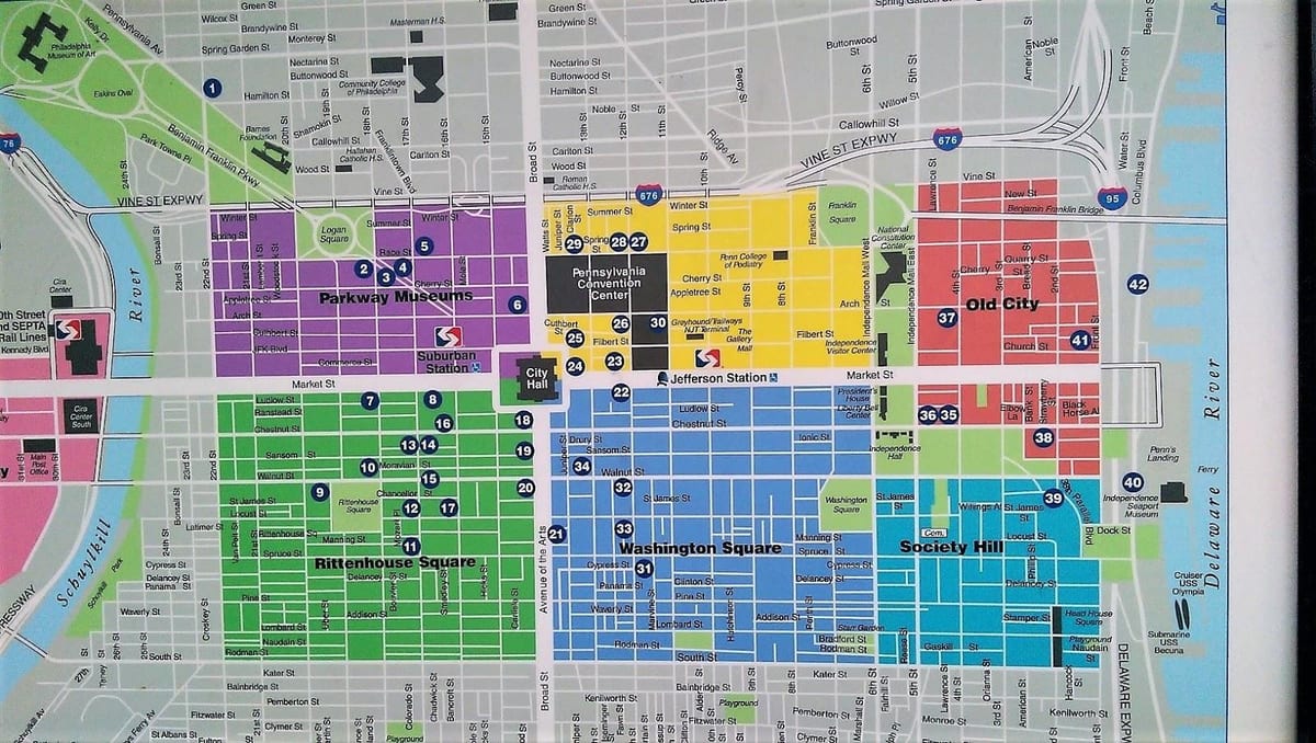 hartă din centrul orașului Philadelphia