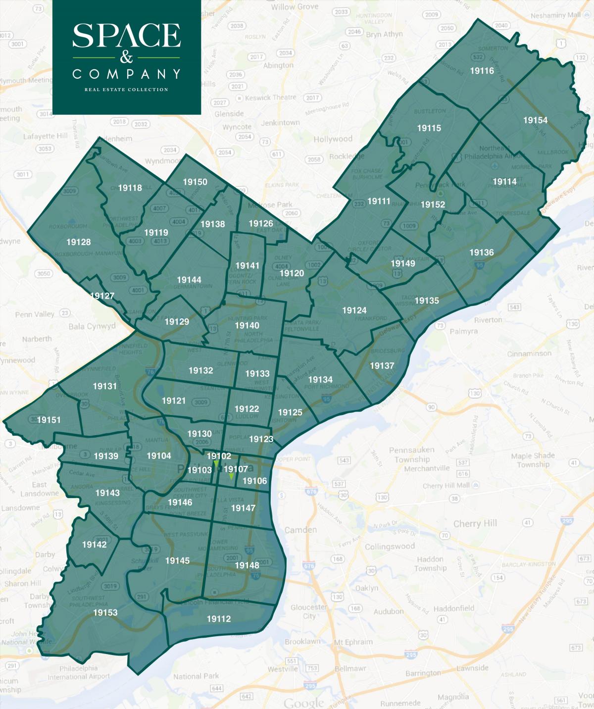 hartă din centrul orasului Philadelphia cod poștal