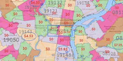 Philadelphia și zonele înconjurătoare hartă